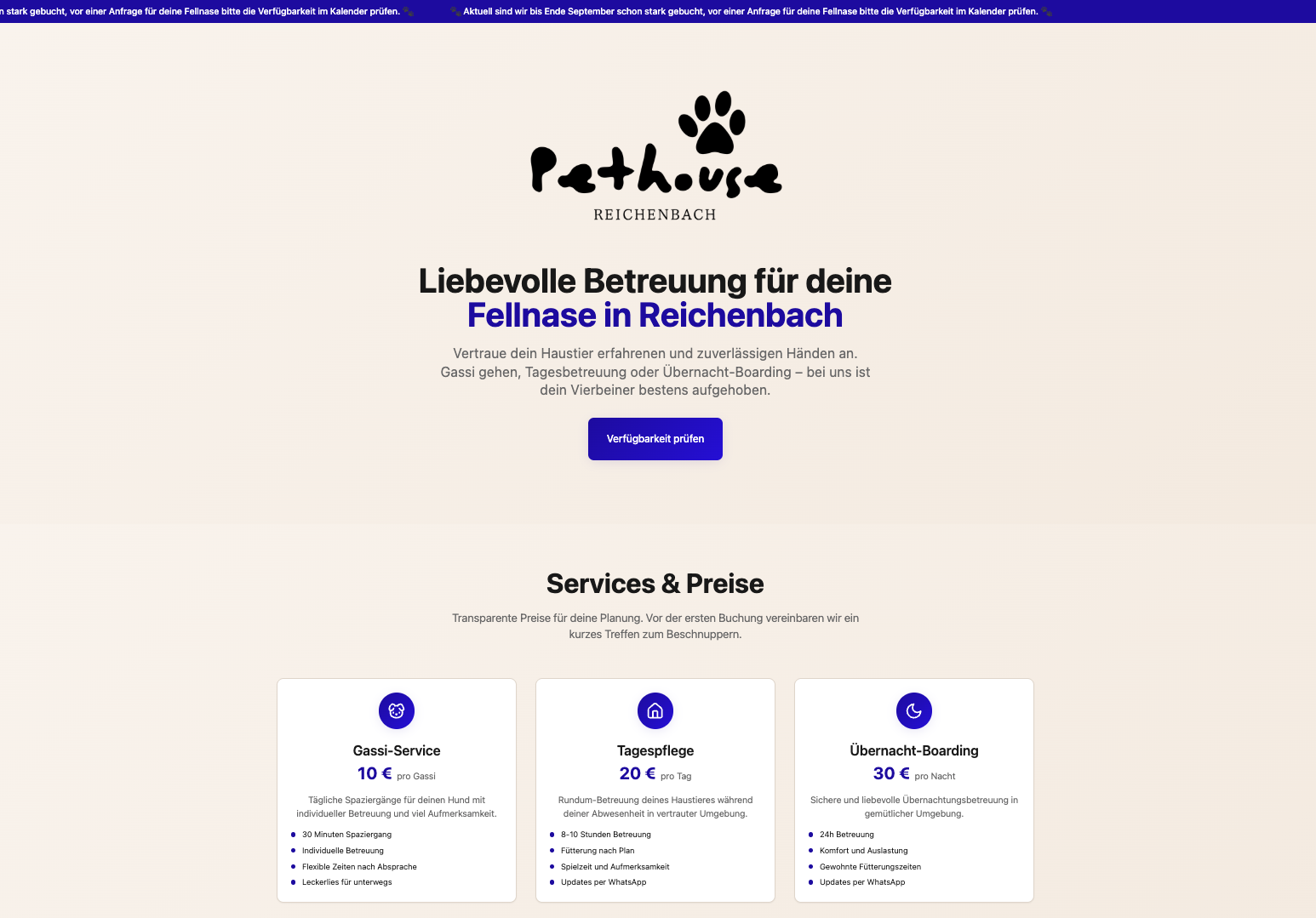 Vorschau der Pethouse Reichenbach Website